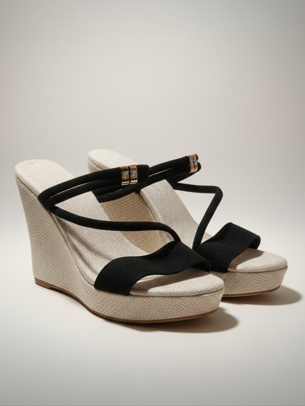 Black Strappy Wedge Sandals